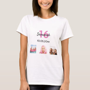 16th birthday custom photo pink monogram girl T-Shirt