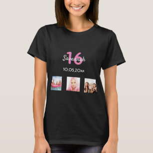 16th birthday custom photo pink monogram girl T-Shirt