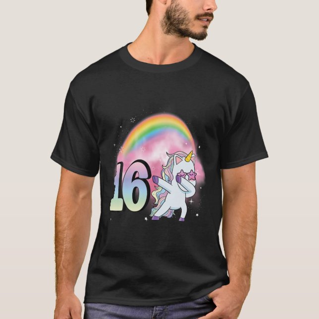 16Th Birthday Dabbing Party Unicorn Girl 16 Year O T-Shirt (Front)