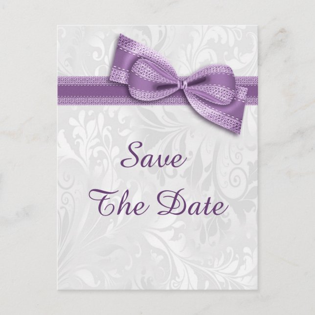 16th Birthday Damask and Faux Bow Save The Date Announcement Postcard (Front)
