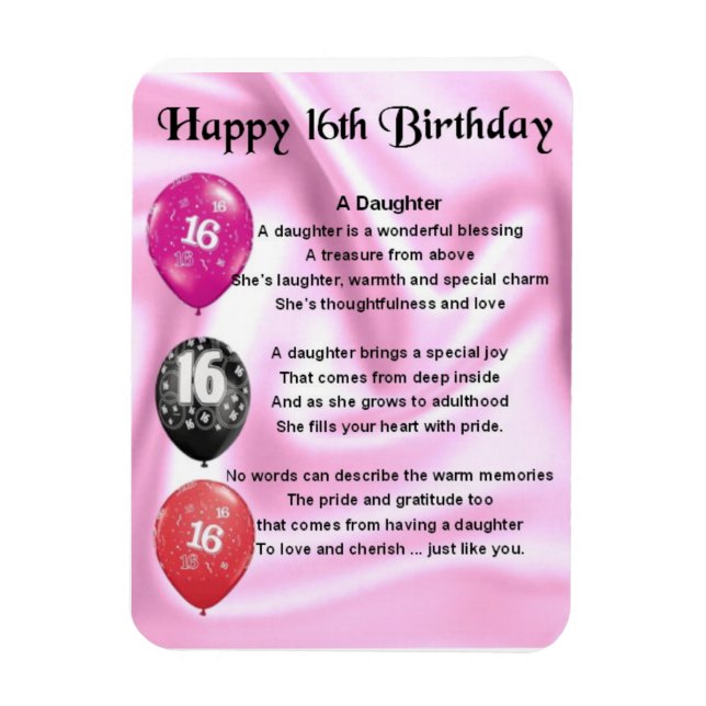 16th Birthday Daughter Poem  Magnet (Vertical)