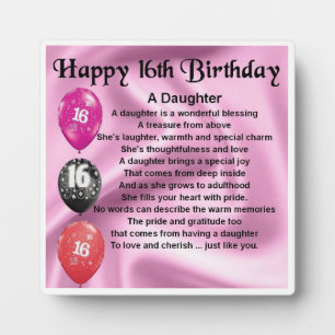 16th  Birthday Daughter Poem Plaque