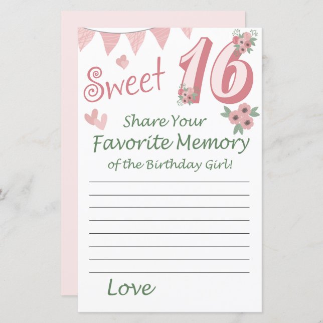 16th birthday Favourite Memory of the Birthday Gir (Front/Back)