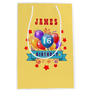 16th Birthday Festive Colourful Balloons V10GZ1 Medium Gift Bag