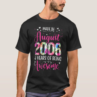 16th Birthday Floral   For Girls Born In August 20 T-Shirt
