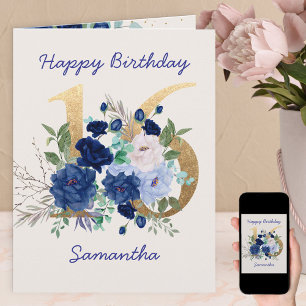 16th Birthday Floral Number 16 Personalised Card