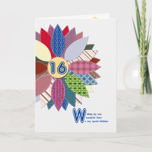 16th birthday for sister, stitched flower card (Front)