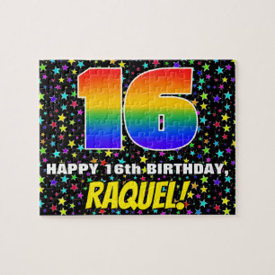16th Birthday — Fun, Colourful Star Field Pattern Jigsaw Puzzle