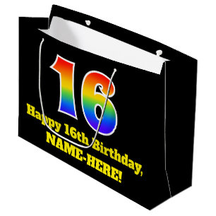16th Birthday ~ Fun, Colourful, Vibrant, Rainbow 1 Large Gift Bag