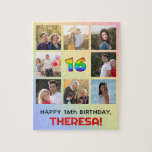 16th Birthday: Fun Rainbow #, Custom Name & Photos Jigsaw Puzzle<br><div class="desc">This joyful and upbeat birthday themed jigsaw puzzle design features the number “16“ having a vibrant rainbow spectrum inspired gradient pattern, along with the message “HAPPY 16th BIRTHDAY, ” and an editable recipient name. The background also features a rainbow spectrum inspired gradient pattern, made up of various shades of light...</div>