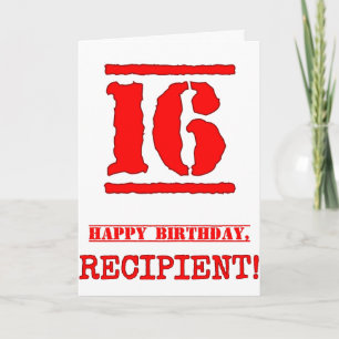 16th Birthday: Fun, Red Rubber Stamp Inspired Look Card