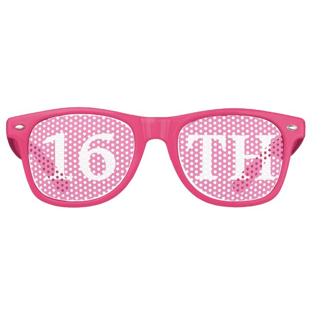 16th Birthday Girl Cute Pink White Party Favour Retro Sunglasses (Front)
