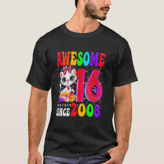 16th Birthday Girl Party Cute cat 16 Years Old Awe T-Shirt