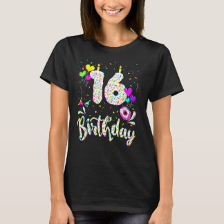 16th Birthday Girl Tee 16 Years Old Bday Doughnut