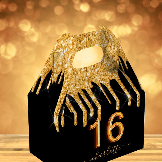 16th birthday glitter black gold thank you favour box (Creator Uploaded)