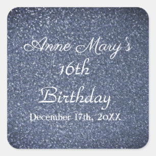 16th Birthday Glittery Sparkle Custom Dusty Blue Square Sticker
