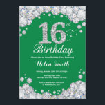 16th Birthday Green and Silver Diamond Invitation<br><div class="desc">16th Birthday Invitation. Green and Silver Rhinestone Diamond. Elegant Birthday Bash invite. Kids Birthday. Girl Birthday. Boy Birthday. For further customisation,  please click the "Customise it" button and use our design tool to modify this template.</div>