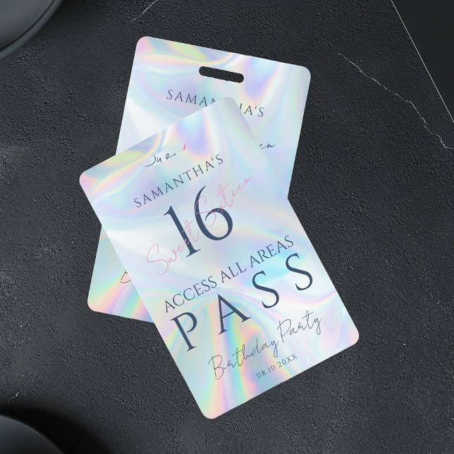 16th Birthday Holographic VIP Access Pass ID Badge (Modern Sweet 16 VIP Pass Holographic ID Badge)