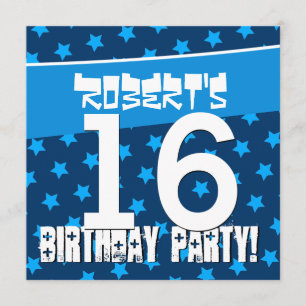 16th Birthday Hues of Blue Stars D4241 Invitation