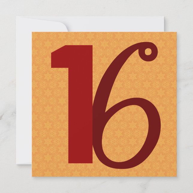 16th Birthday Huge Numbers Gold and Red W958 Invitation (Front)