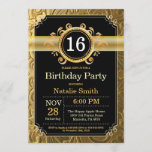 16th Birthday Invitation Black and Gold Glitter<br><div class="desc">16th Birthday Invitation with Black and Gold Glitter Background. Adult Birthday. Male Men or Women Birthday. Kids Boy or Girl Lady Teen Teenage Bday Invite. 13th 15th 16th 18th 20th 21st 30th 40th 50th 60th 70th 80th 90th 100th. Any Age. For further customisation, please click the "Customise it" button and...</div>