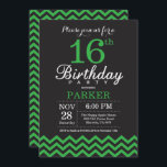 16th Birthday Invitation Black and Green Chevron<br><div class="desc">16th Birthday Invitation with Black and Green Chevron. Chalkboard. Kids Birthday. Boy or Girl Bday Invite. For further customisation,  please click the "Customise it" button and use our design tool to modify this template.</div>