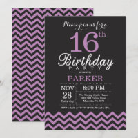 16th Birthday Invitation Black and Purple