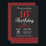 16th Birthday Invitation Black and Red<br><div class="desc">16th Birthday Invitation with Black and Red Chevron. Chalkboard. Kids Birthday. Boy or Girl Bday Invite. For further customisation,  please click the "Customise it" button and use our design tool to modify this template.</div>
