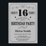 16th Birthday Invitation Black and Silver Grey<br><div class="desc">16th Birthday Invitation Black and Silver Grey Typography. Black and Silver Grey Grey Background. Kids Birthday. Male Men or Women Birthday. Kids Boy or Girl Lady Teen Teenage Bday Invite. 13th 15th 16th 18th 20th 21st 30th 40th 50th 60th 70th 80th 90th 100th. Any Age. For further customisation, please click...</div>