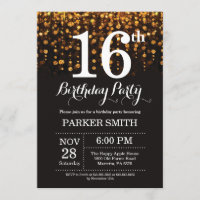 16th Birthday Invitation Gold Glitter