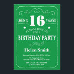 16th Birthday Invitation Green and White<br><div class="desc">16th Birthday Invitation Green and White Typography. Green and White Background. Kids Birthday. Male Men or Women Birthday. Kids Boy or Girl Lady Teen Teenage Bday Invite. 13th 15th 16th 18th 20th 21st 30th 40th 50th 60th 70th 80th 90th 100th. Any Age. For further customisation, please click the "Customise it"...</div>