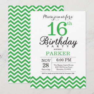 16th Birthday Invitation Green Chevron