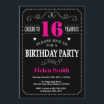 16th Birthday Invitation Hot Pink Black Chalkboard<br><div class="desc">16th Birthday Invitation Hot Pink and Black Typography. Chalkboard. Black and White Background. Adult Birthday. Male Men or Women Birthday. Kids Boy or Girl Lady Teen Teenage Bday Invite. 13th 15th 16th 18th 20th 21st 30th 40th 50th 60th 70th 80th 90th 100th. Any Age. For further customisation, please click the...</div>