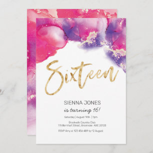16th Birthday Invitation pink Abstract Watercolor