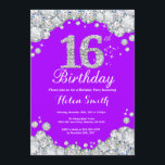 16th Birthday Invitation Purple and Silver Diamond<br><div class="desc">16th Birthday Invitation. Purple and Silver Rhinestone Diamond. Elegant Birthday Bash invite. Kids Birthday. Girl Birthday. Boy Birthday. For further customisation,  please click the "Customise it" button and use our design tool to modify this template.</div>