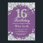 16th Birthday Invitation Purple and Silver Diamond<br><div class="desc">16th Birthday Invitation. Purple and Silver Rhinestone Diamond. Elegant Birthday Bash invite. Kids Birthday. Girl Birthday. Boy Birthday. For further customisation,  please click the "Customise it" button and use our design tool to modify this template.</div>
