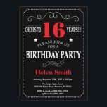 16th Birthday Invitation Red and Black Chalkboard<br><div class="desc">16th Birthday Invitation Red and Black Typography. Chalkboard. Black and White Background. Kids Birthday. Male Men or Women Birthday. Kids Boy or Girl Lady Teen Teenage Bday Invite. 13th 15th 16th 18th 20th 21st 30th 40th 50th 60th 70th 80th 90th 100th. Any Age. For further customisation, please click the "Customise...</div>