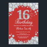 16th Birthday Invitation Red and Silver Diamond<br><div class="desc">16th Birthday Invitation. Red and Silver Rhinestone Diamond. Elegant Birthday Bash invite. Kids Birthday. Girl Birthday. Boy Birthday. For further customisation,  please click the "Customise it" button and use our design tool to modify this template.</div>