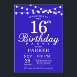 16th Birthday Invitation Royal Blue<br><div class="desc">16th Birthday Invitation with String Lights. Royal Blue Background. Kids Birthday. Boy or Girl Bday Invite. 13th 15th 16th 18th 20th 21st 30th 40th 50th 60th 70th 80th 90th 100th,  Any age. For further customisation,  please click the "Customise it" button and use our design tool to modify this template.</div>