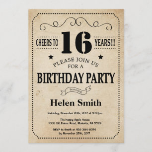 16th Birthday Invitation Rustic Vintage Retro