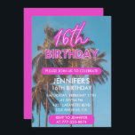 16th birthday invitation Summer Tropical Palm tree<br><div class="desc">16th birthday invitations Pink Tropical Palm tree pink</div>