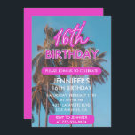 16th birthday invitation Summer Tropical Palm tree<br><div class="desc">16th birthday invitations Pink Tropical Palm tree pink</div>