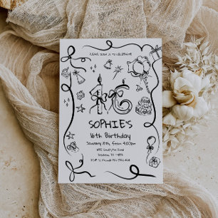 16th Birthday Invitation, Whimsical Sweet 16 Invitation