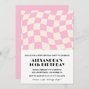 16th birthday invitations Chequered Retro Pink