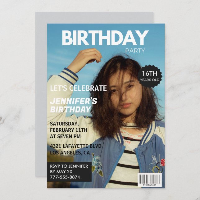 16th birthday invitations for her Magazine Cover (Front/Back)