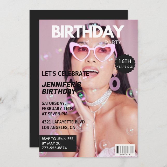 16th birthday invitations for her Magazine Cover (Front/Back)