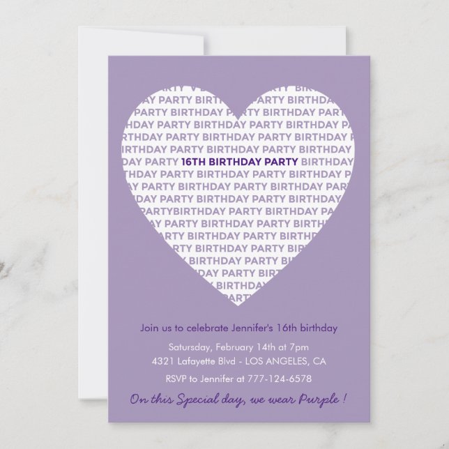 16th birthday invitations Heart Modern (Front)