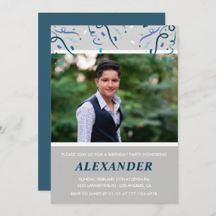 16th birthday invitations Men Confetti Photo Navy