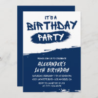 16th birthday invitations Men Graffiti Navy Blue