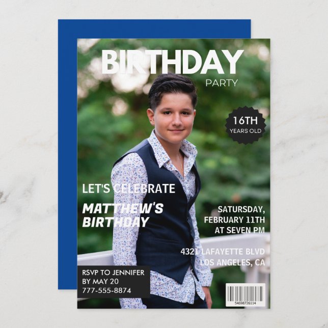 16th birthday invitations Men Him Magazine Cover (Front/Back)